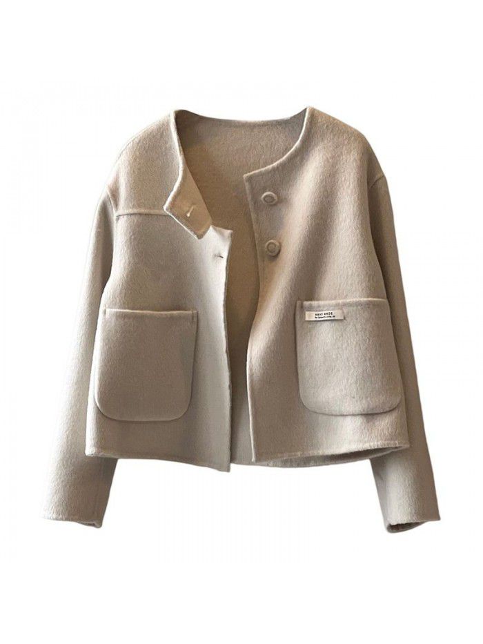 Double sided cashmere woolen coat for women's winter high-end short pure wool coat