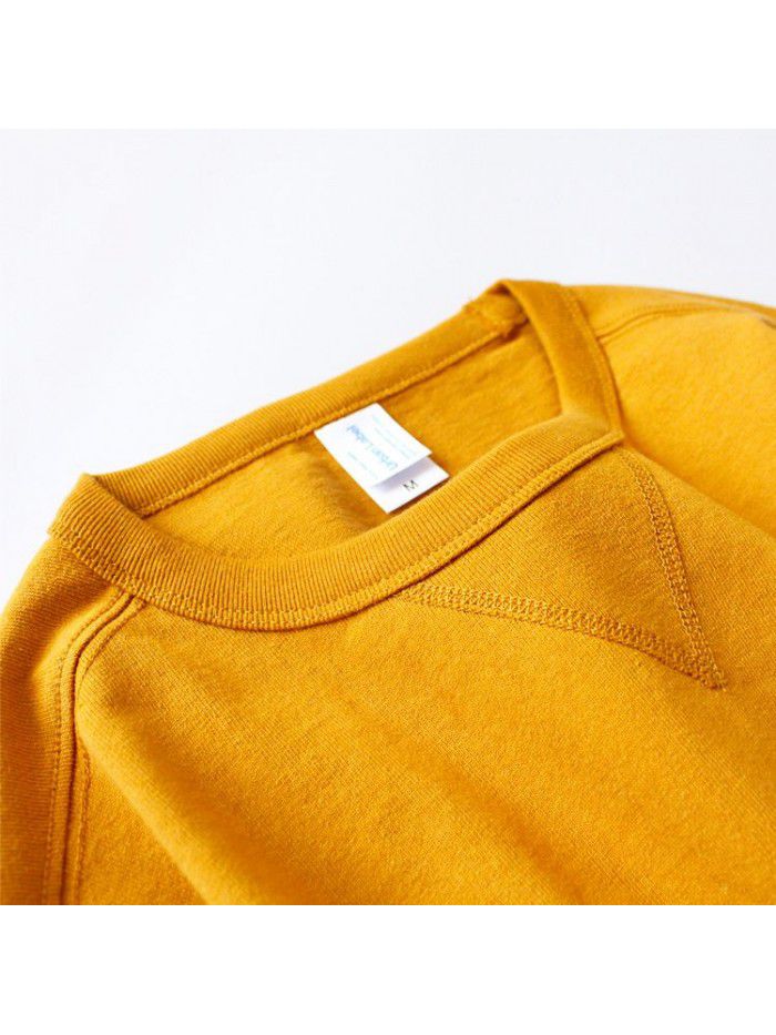 Heavyweight retro American cotton rugged all cotton seamless tube woven American style roll neck long sleeved T-shirt for men 