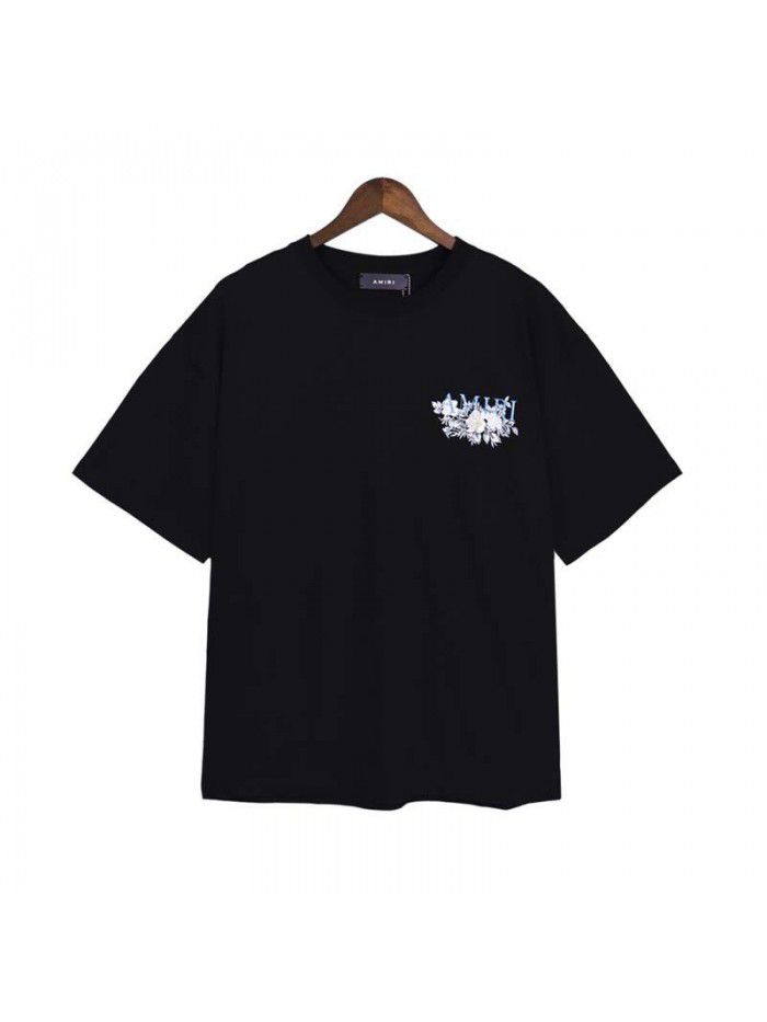 New men's clothing series personalized printed T-shirt with floral logo short sleeved men's and women's summer