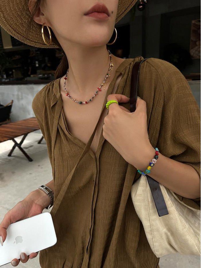 Summer New French High-end Temperament Celebrity Goddess Model High-end Sense V-neck Cold Dress Girl 