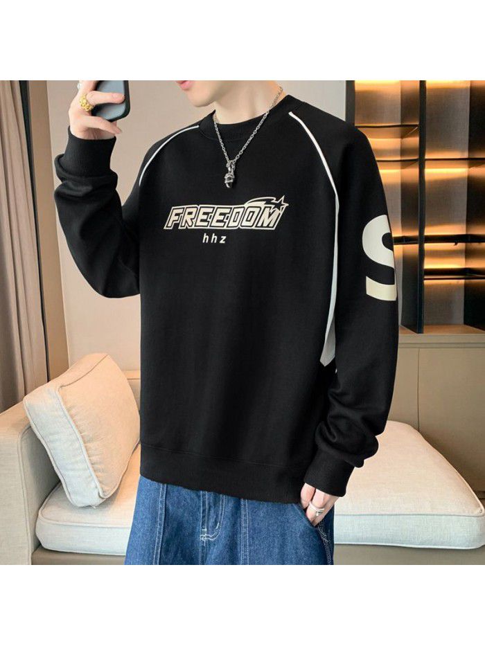Long sleeved men's sweater, spring and autumn trendy brand, loose and versatile couple top, bottom shirt, man 