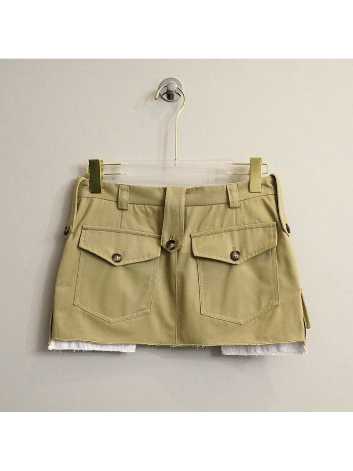 Cool Girls' Fashionable Patchwork Pocket Half Skirt French Spring/Summer New Versatile Mini Short Skirt Straight Tube Skirt Trend  Cool Girls' Fashionable Patchwork Pocket Half Skirt French Spring/Summer New Versatile Mini Short Skirt Straight Tube Skirt Trend