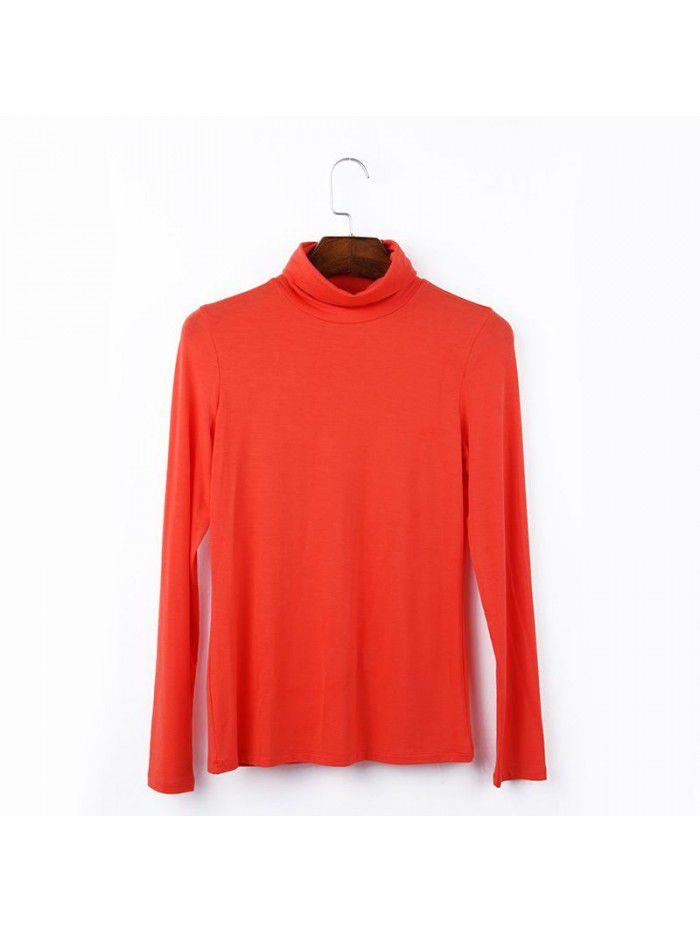 Women's autumn long sleeved T-shirt Women's solid color high neck modal base coat Women's autumn top 