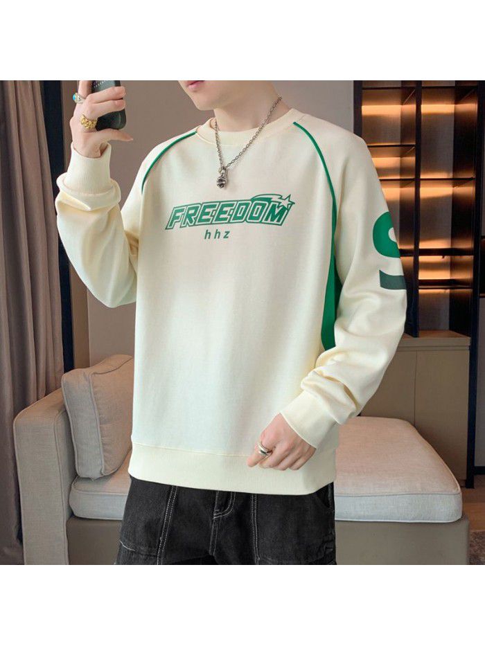 Long sleeved men's sweater, spring and autumn trendy brand, loose and versatile couple top, bottom shirt, man 
