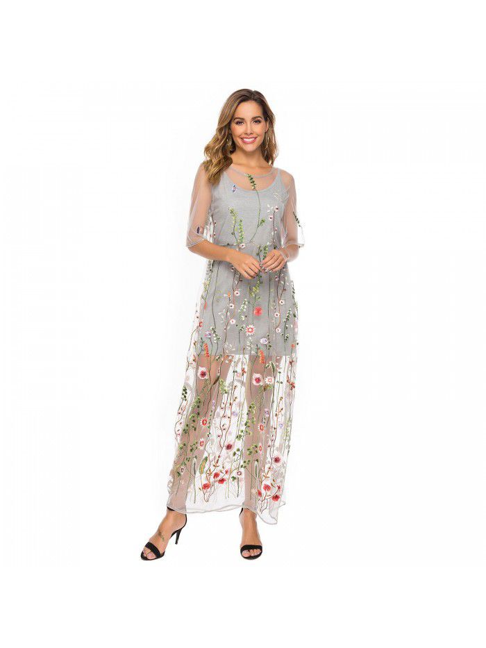 Spring New Large Women's Embroidered Lace Dress Summer Two Piece Set for Women 