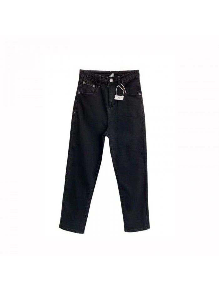 High Waist Straight Leg Jeans Women's New Black Slim Leg Length Short Versatile Crop Pants Smoke Tube Pants 