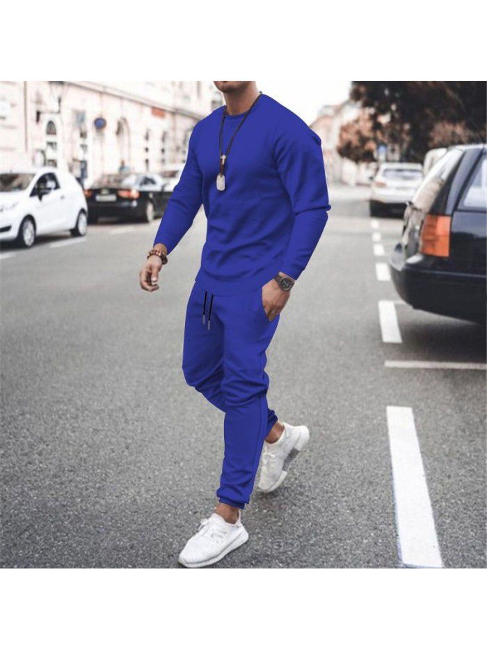 Long sleeved casual suit for men's solid color trend sports suit for men 