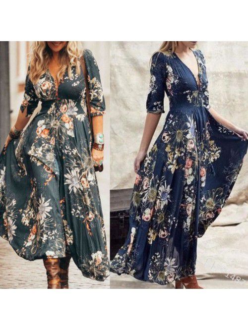 Personalized print design V-neck sexy dress 