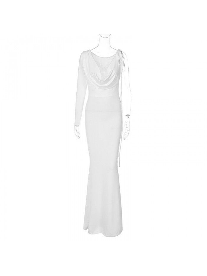 Excellent temperament, one shoulder, slim fit, fishtail skirt, open back, sexy dress, irregular long skirt 