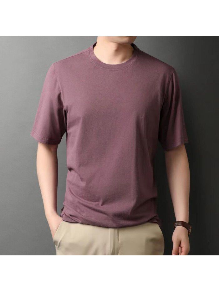 Short sleeved T-shirt for men, middle-aged and young, Korean casual fashion trend, solid color round neck pullover for men's T-shirt 
