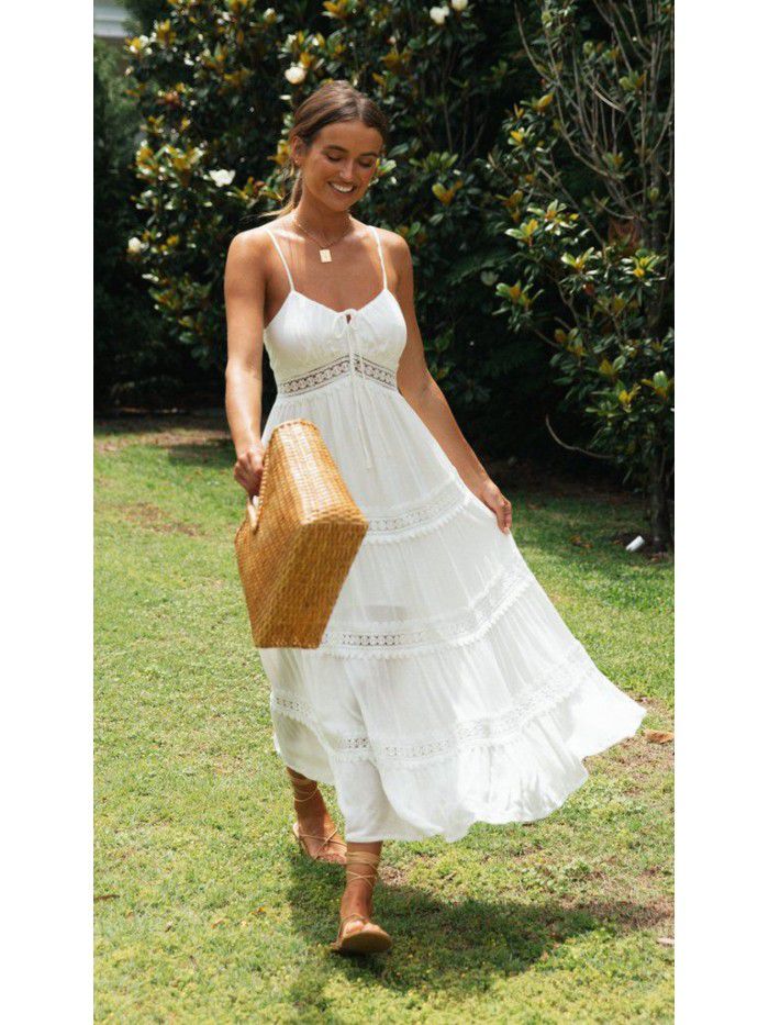 New women's bohemian suspender dress lace patchwork skirt 