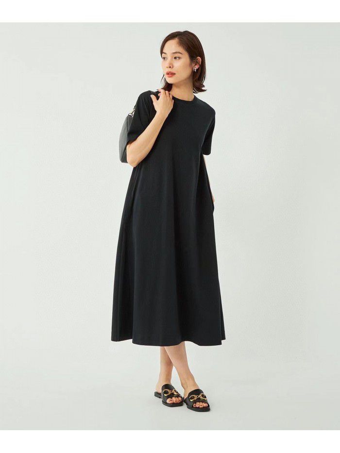 Spring/Summer New Japanese Simple Solid Color Casual Long Swing Short Sleeve Dress 