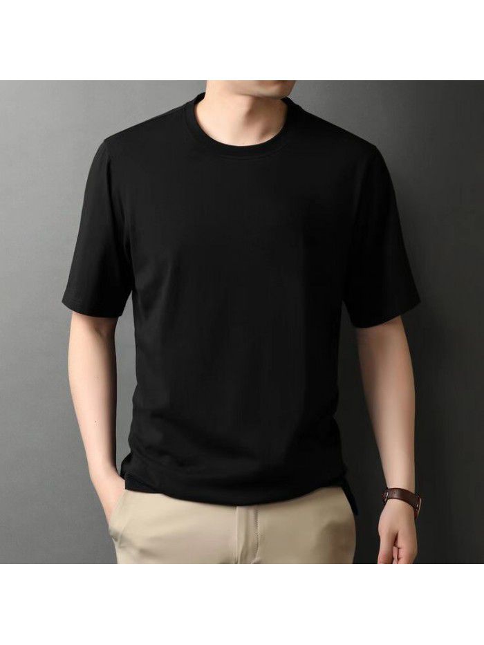 Short sleeved T-shirt for men, middle-aged and young, Korean casual fashion trend, solid color round neck pullover for men's T-shirt 