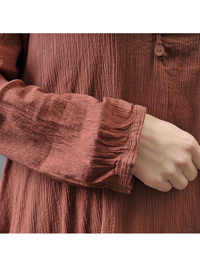 Spring and autumn holiday two-piece long skirt, artistic large linen dress, loose long-sleeved cotton and linen skirt 