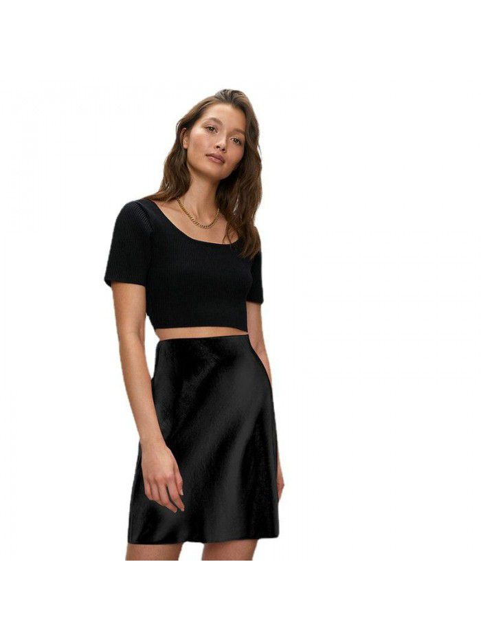 Xia Zhen Si Mulberry Silk High Waist Glossy Drop Short Skirt Half length Skirt