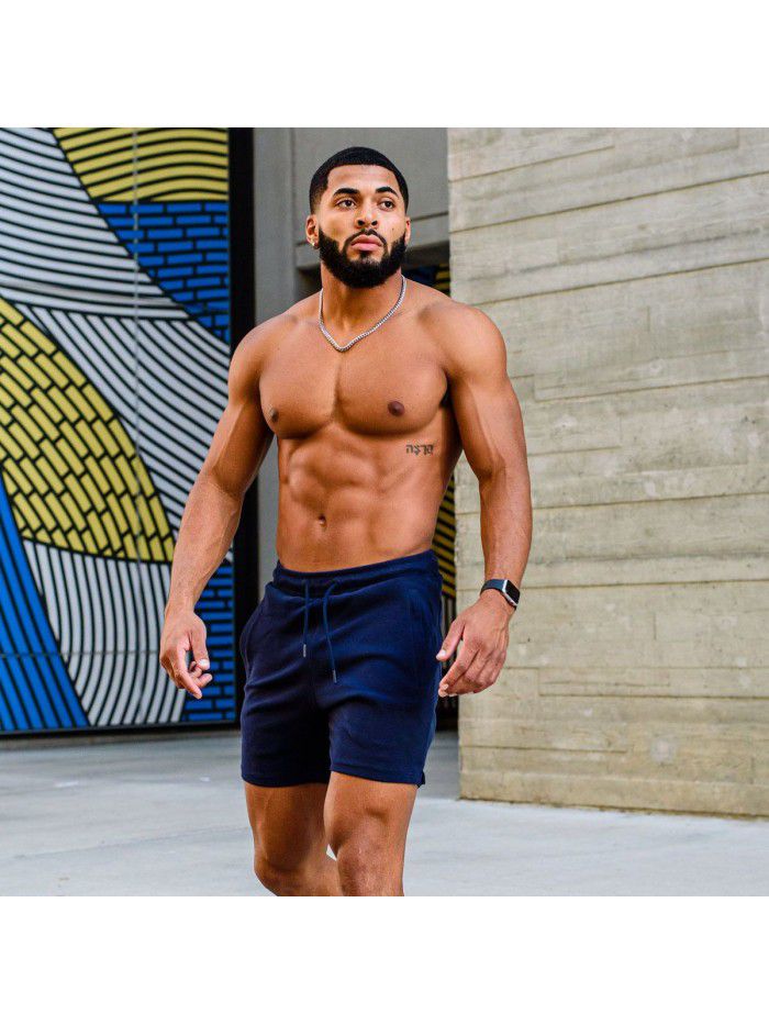 Muscle Fitness Brother Men's Summer Sports Fitness Leisure Shorts Running Cotton Split Shorts 