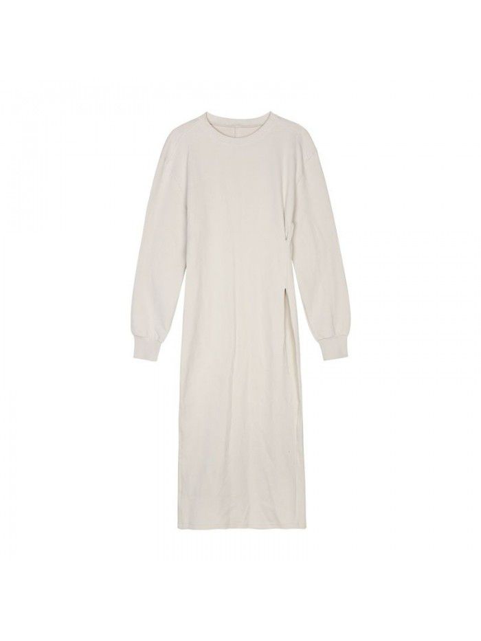 Early Autumn New Air Layer Waist Fold Sweatshirt Style Dress Shows Slim Length  Early Autumn New Air Layer Waist Fold Sweatshirt Style Dress Shows Slim Length