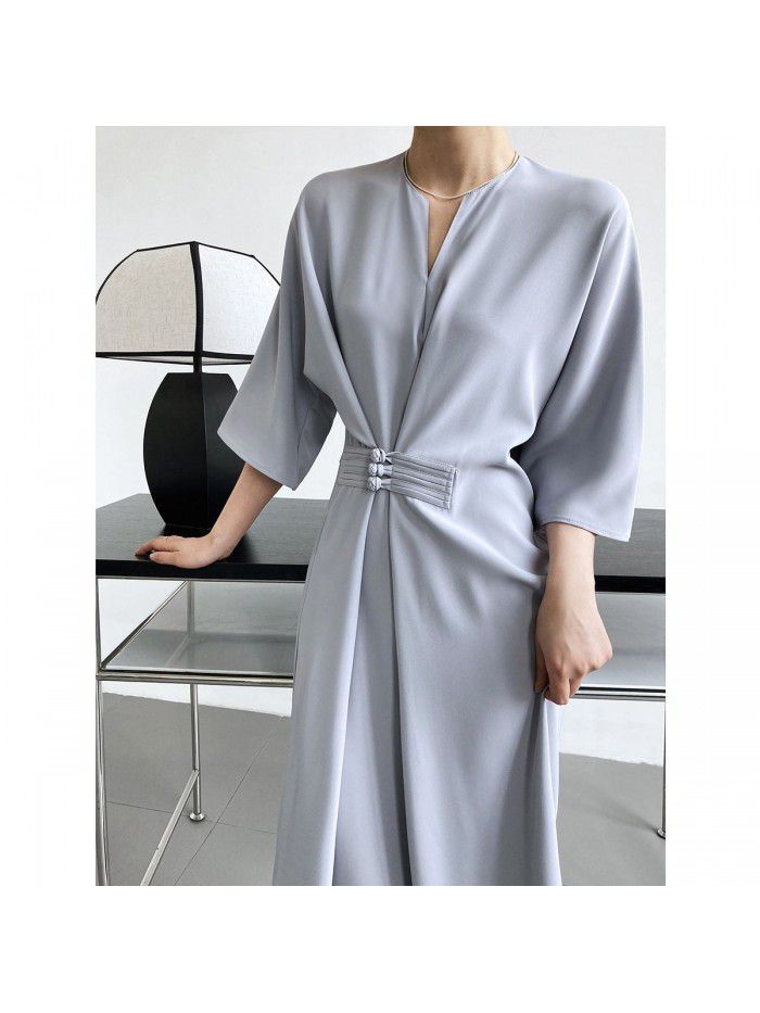 Elegant and high-end buckle waist tied straight tube dress with a new Chinese style Chinese style improved long skirt 