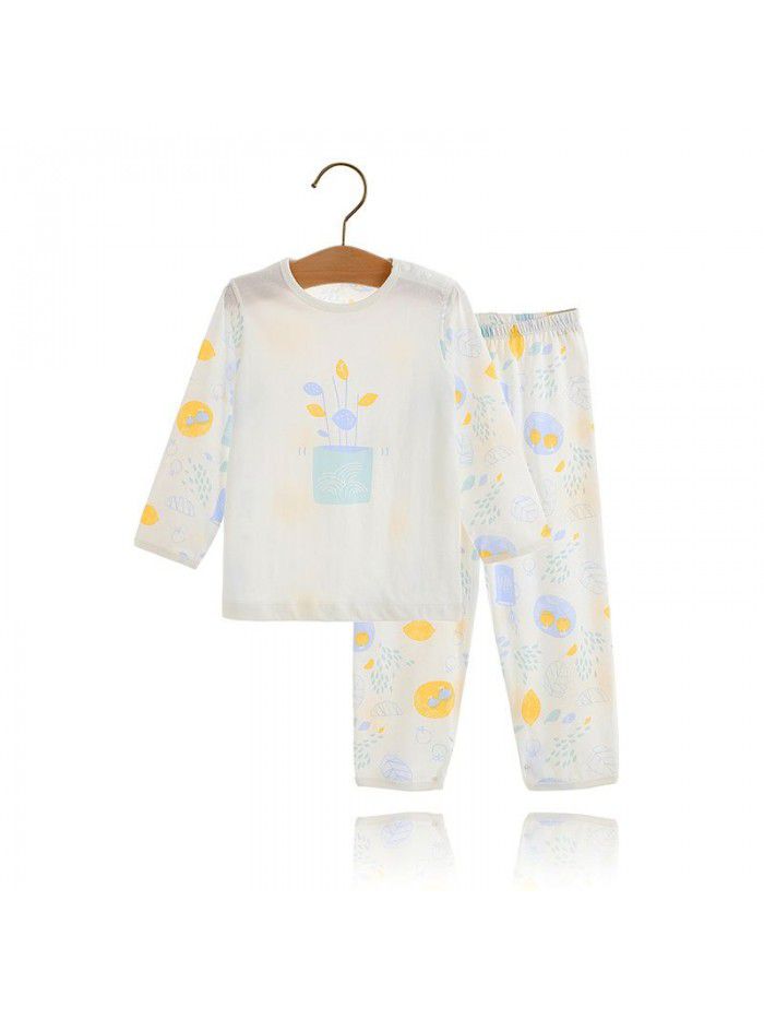 Children's pajama set: pure cotton thin long sleeved autumn clothing for girls and boys: all cotton baby autumn clothing 