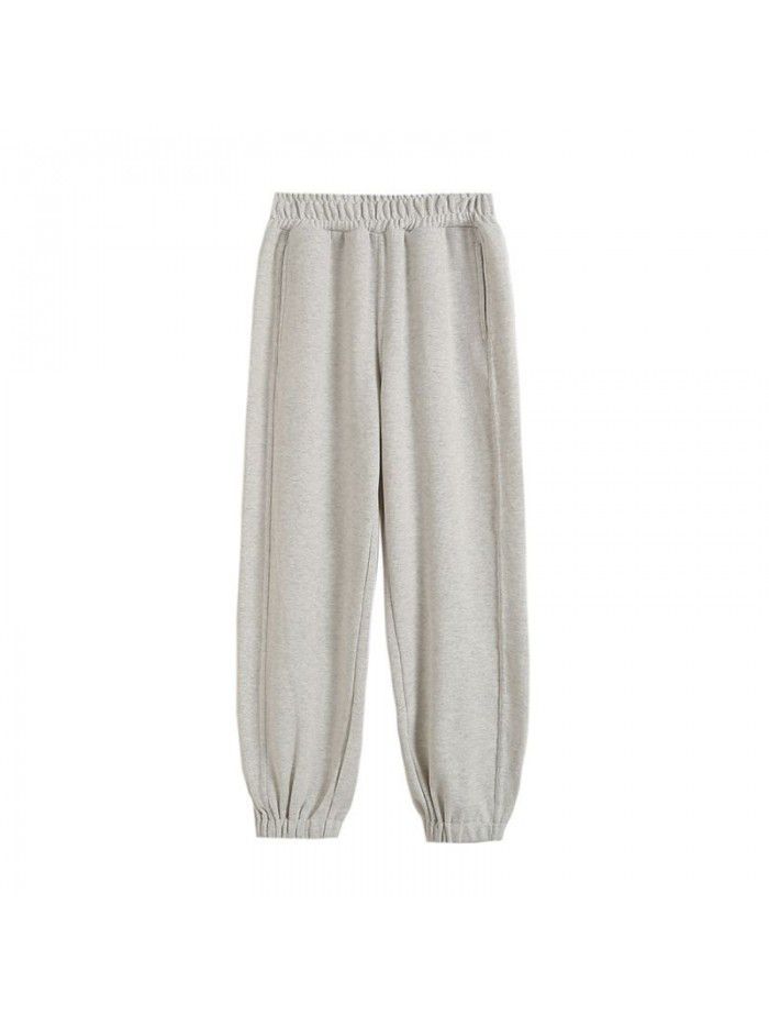 American retro sanitary pants women's design sense back split zipper loose show thin beige cotton plush sanitary pants sports pants women 