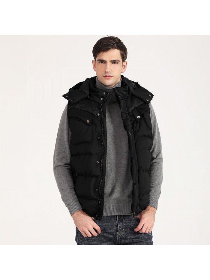 Thickened down cotton jacket, vest, hooded multi pocket vest, cross-border men's cotton camisole jacket