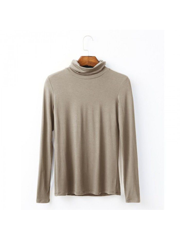 Women's autumn long sleeved T-shirt Women's solid color high neck modal base coat Women's autumn top 