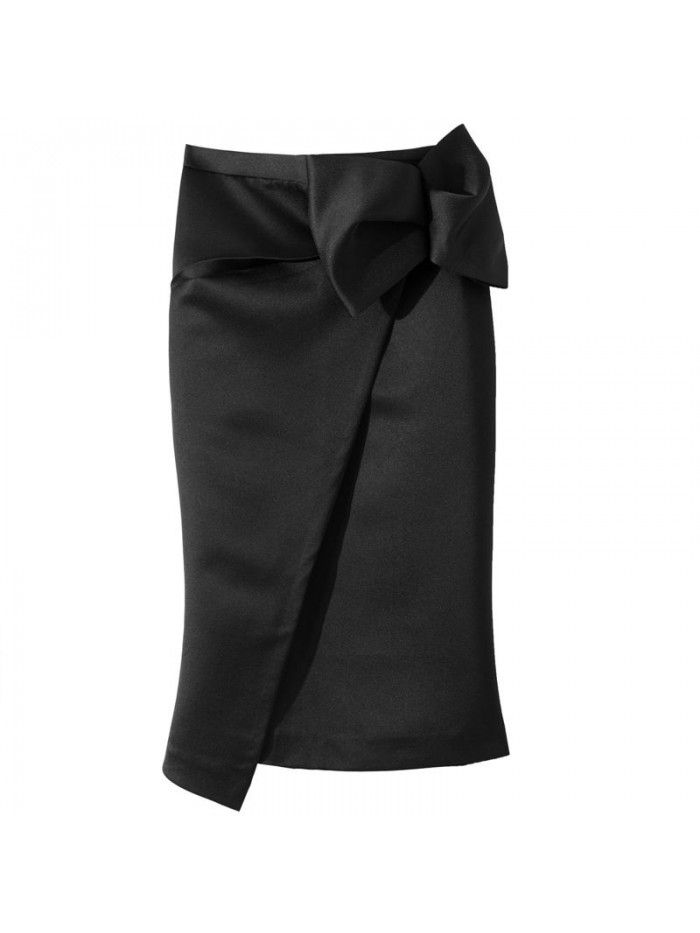 Autumn New Fashion Bow Irregular Wrap Hip Mid length Temperament Women's Half Skirt 