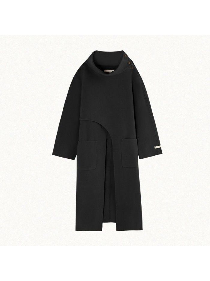 Layered overlapping design coat for women's winter new warm and warm double-sided fabric