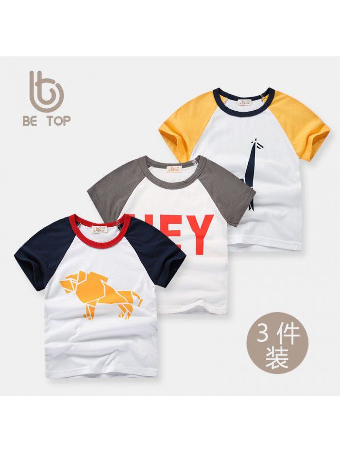 Summer children's short sleeved T-shirt, boys' pure cotton three piece children's clothing, three piece combination set, girls' top 