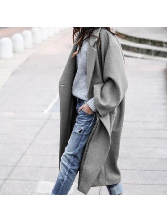 Autumn and winter Korean thick coat women's woolen windbreaker coat with flip collar for warmth