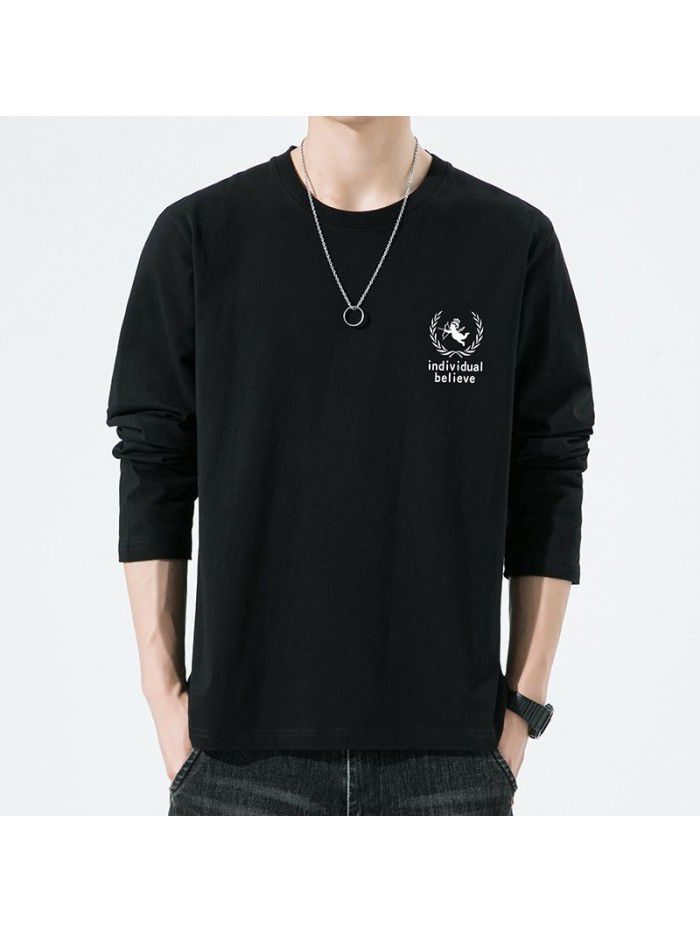 Autumn New Men's Pure Cotton Long sleeved T-shirt Loose trend T-shirt Bottom casual men's clothing 