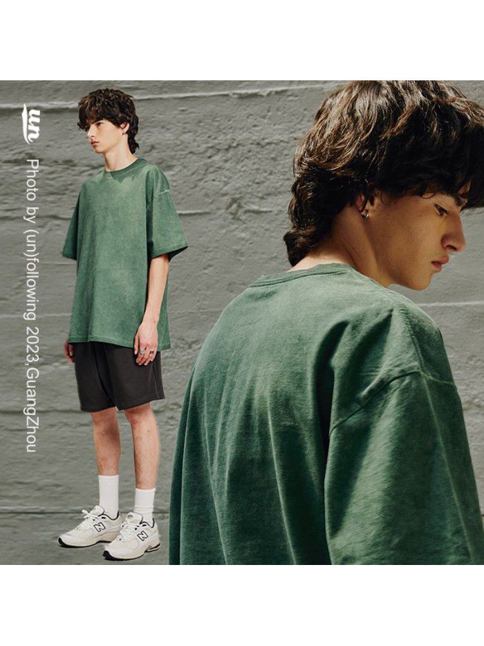 Wash, wash, and make old loose double yarn pure cotton short sleeved T-shirts for spring and summer new styles 