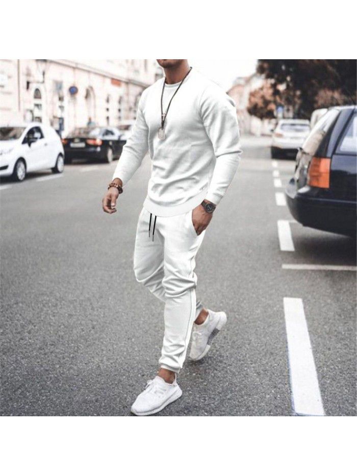 Long sleeved casual suit for men's solid color trend sports suit for men 
