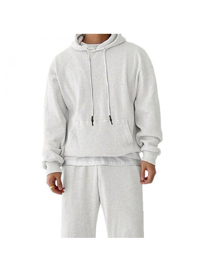 Men's autumn and winter sports set, men's European and American trendy brand plush hooded sweater, fashionable and versatile casual pants 