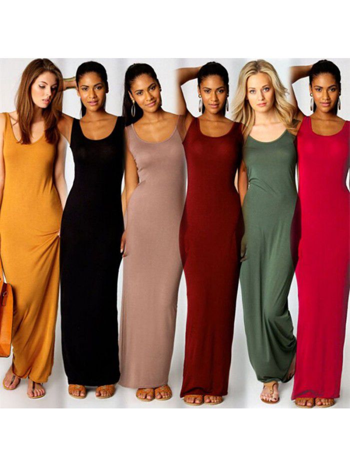 Summer New Casual Women's Subsexy Tank Top Long Dress Sleeveless Slim Fit Dress 