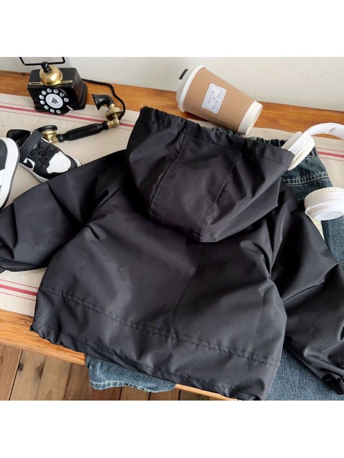 Children's versatile solid color jacket Children's clothing Autumn new baby top Korean version boys' black jacket 