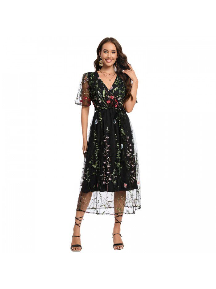 Spring New Large Women's Embroidered Lace Dress Summer Two Piece Set for Women 
