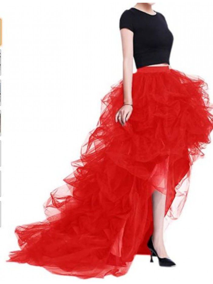 Early spring high waisted elastic belt casual mesh puffy women's skirt  Early spring high waisted elastic belt casual mesh puffy women's skirt