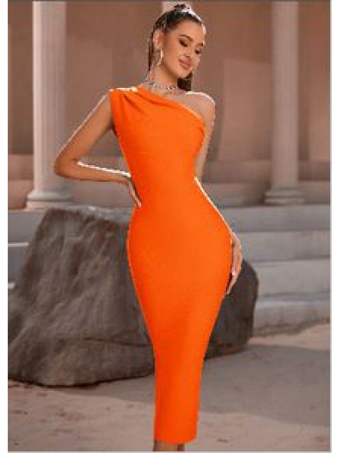 Fashionable and Elegant Women's One Shoulder Bandage Dress Sexy Sleeveless Tight Sky Blue Evening Dress  Fashionable and Elegant Women's One Shoulder Bandage Dress Sexy Sleeveless Tight Sky Blue Evening Dress