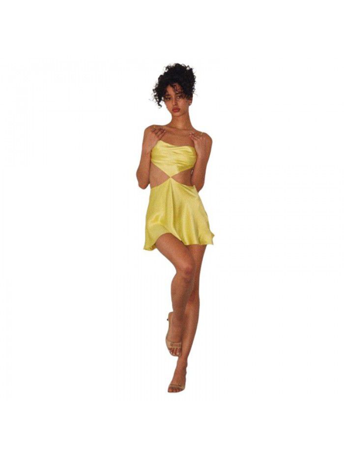 Solid Color Sexy Open Back Slim Fit Wrap Hip Tiny Drop Dress 