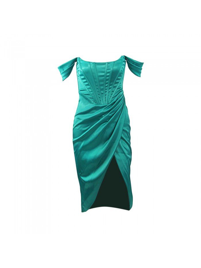 Women's New Product Shoulder Blaster, Fish Bone Slim Fit, Split Solid Color, Foreign Trade Fashion, Sexy European and American Dress 