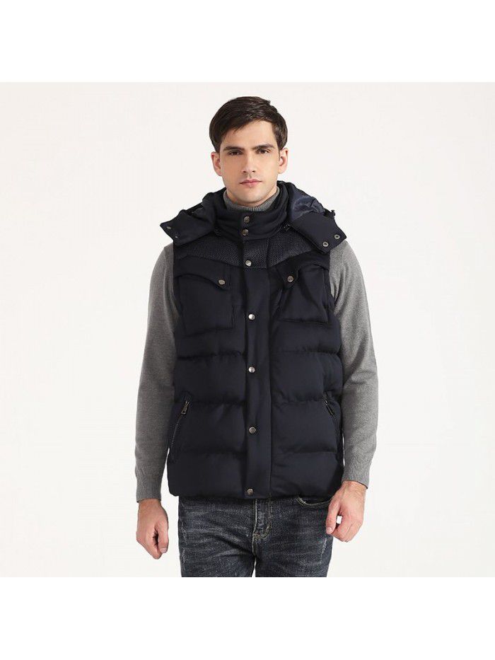 Thickened down cotton jacket, vest, hooded multi pocket vest, cross-border men's cotton camisole jacket
