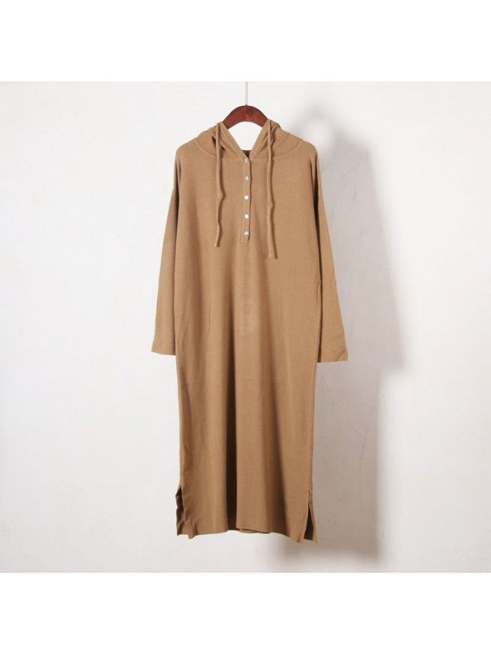 Hooded sweater knitted dress women's thickened autumn and winter casual medium length sweater long skirt over the knee 