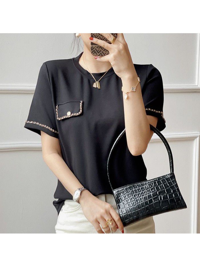 Chain T-shirt Top Slim Women's Blue 