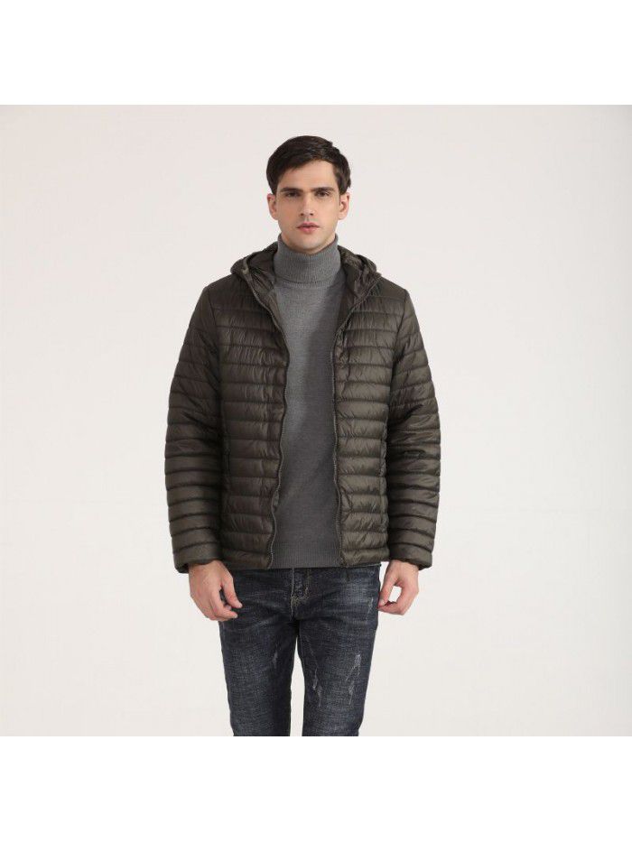 Lightweight hooded cotton jacket for men, European and American casual short cotton jacket