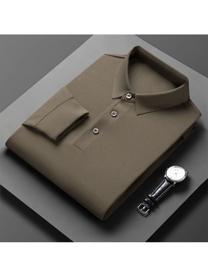 New T-shirt Spring and Autumn Men's Polo Shirt Middle aged Polo Collar Long Sleeve Fashion Men's Top 