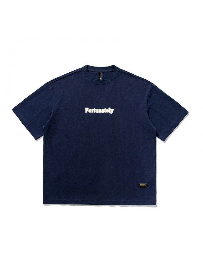Summer Men's Short Sleeve Japanese Street Letter Print Wide T-Shirt 