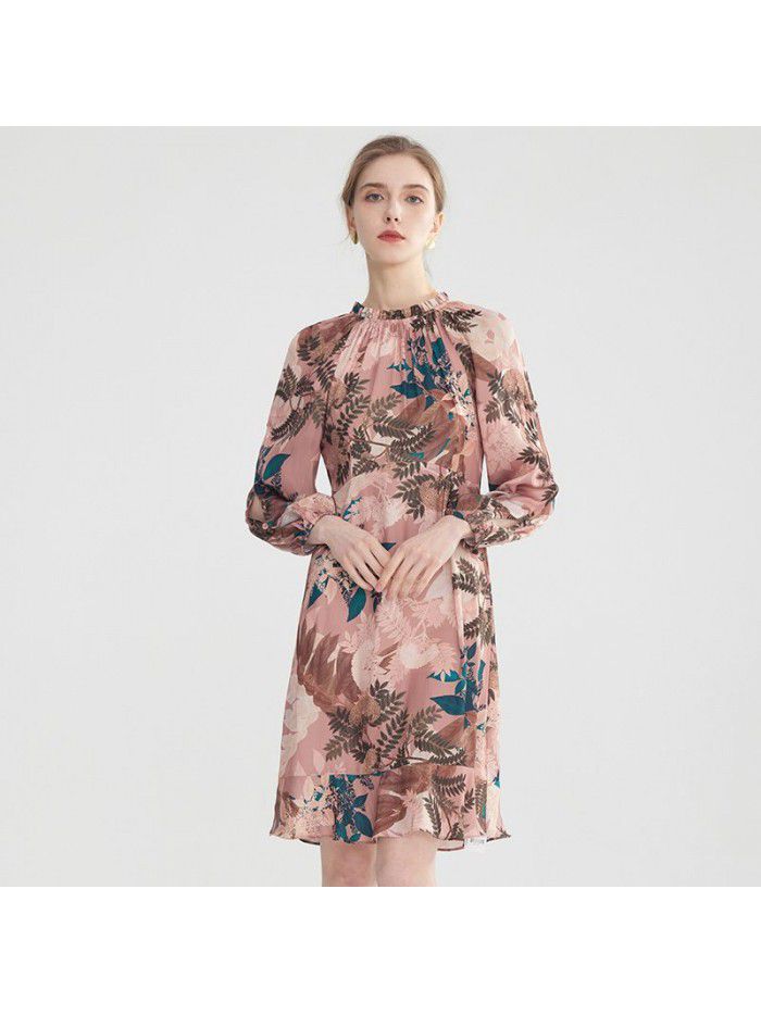 New Women's Style Commuter Bubble Sleeves High Waist A-line Dress Mid length Dress Printed Fragmented Flowers 
