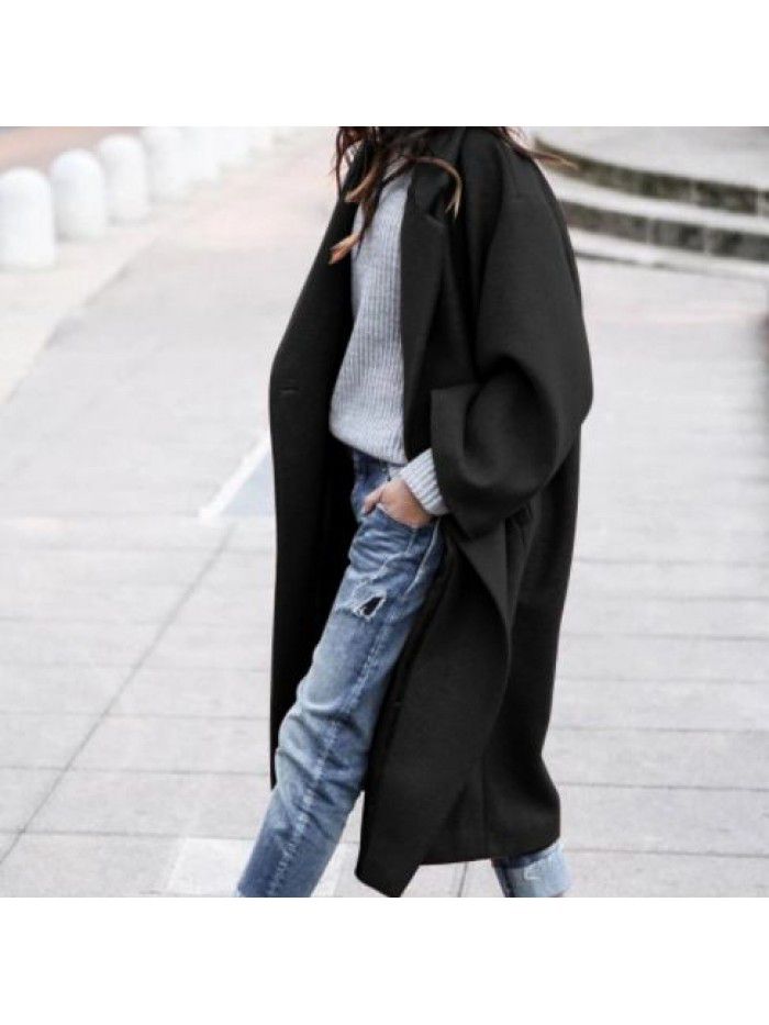 Autumn and winter Korean thick coat women's woolen windbreaker coat with flip collar for warmth
