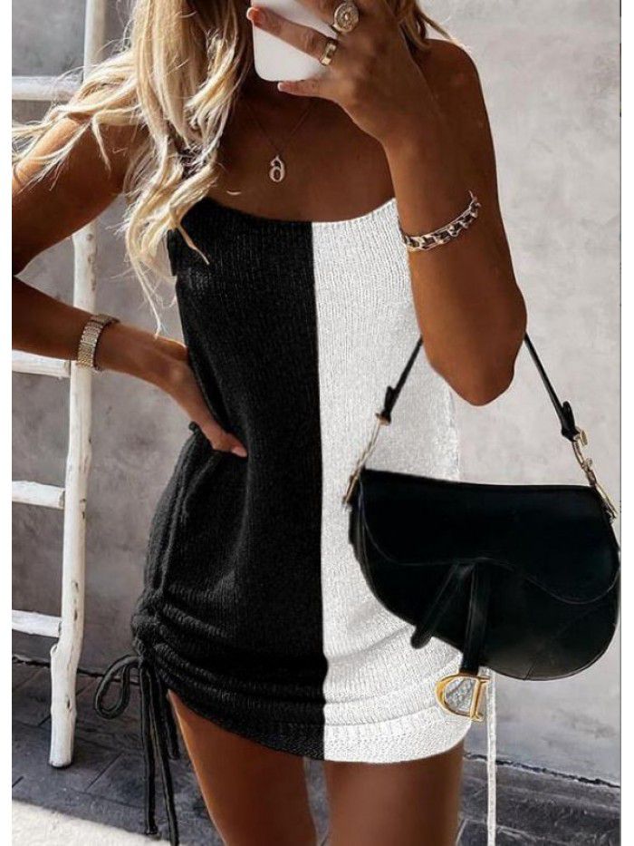 New Spring/Summer Sexy Strap Drawstring Mid Waist Skinny Open Back Dress for Women 